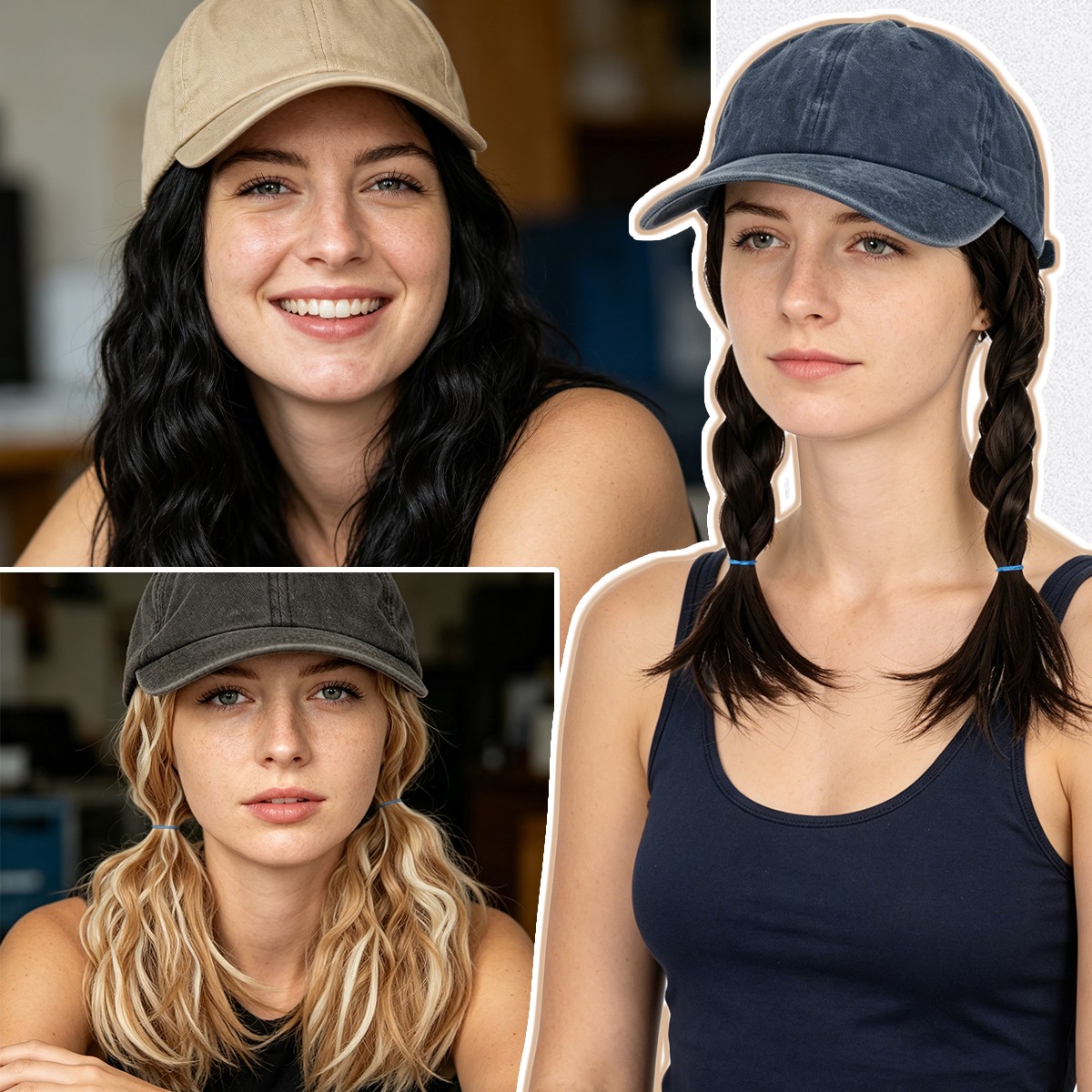 Baseball Cap Hat Hair Wig with 8″ Synthetic Wavy Curly Hair Adjustable Cap Wig