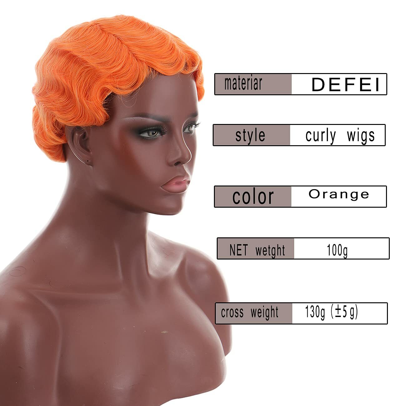 Short Finger Wave Wigs Orange Wigs for Women Fashion Party Wigs None Lace Wigs