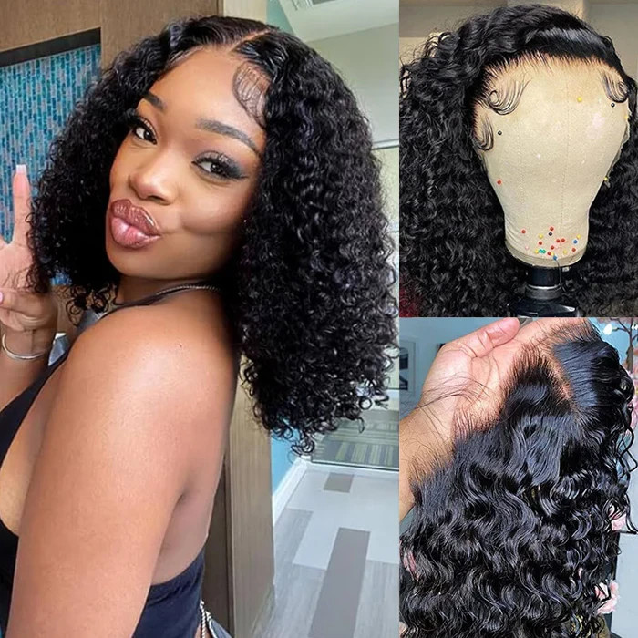 4×4 HD Lace Wigs Human Hair Bob Wigs For Women Wear And Go Glueless Curly Wig