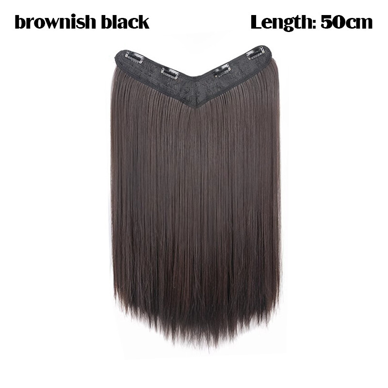 Long Hair Extension Clip in Hair One Piece V-Shaped Natural Hairpiece for Women