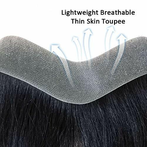 Mens Frontal Thin Skin V Loop Human Hair Natural Black Fringe Receding Hairline