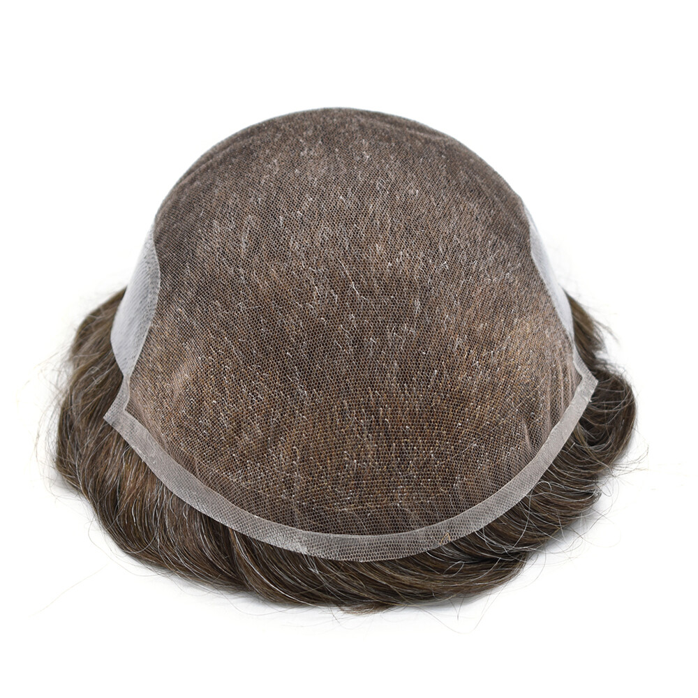 Bleached French Lace Front Mens Toupee Hairpiece Skin PU Hair Replacement System