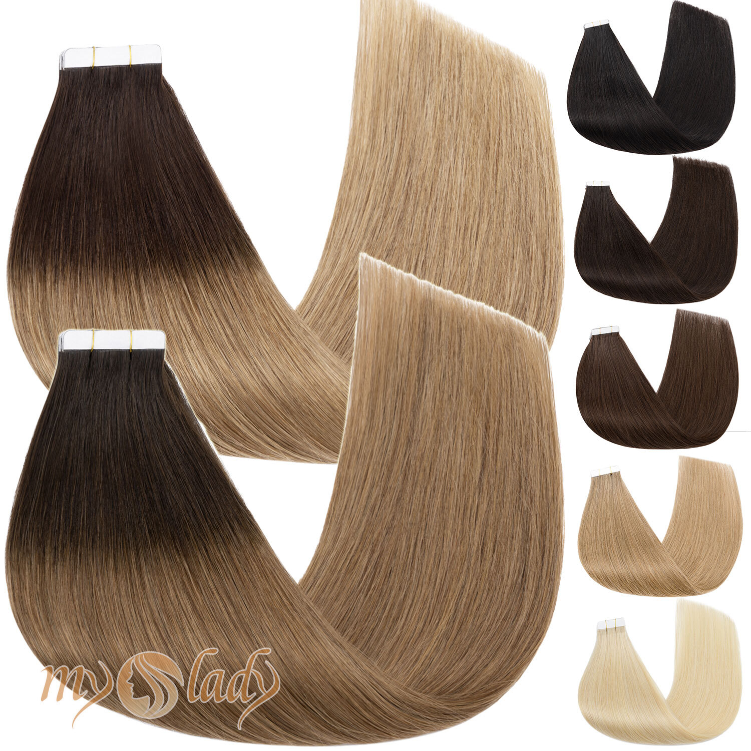 12″-24″ Tape in Hair Extensions Remy Human Hair100G Full Head Straight Highlight