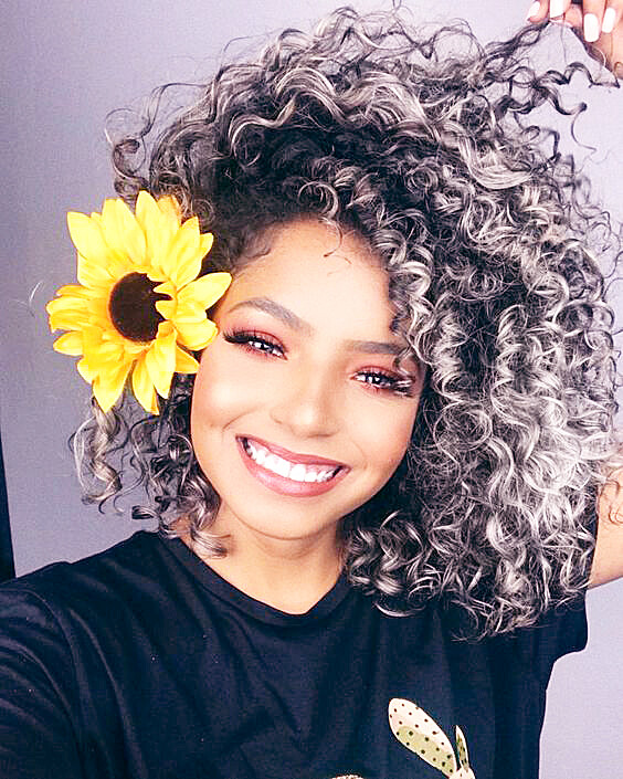 Afro Short Curly Gray Mixed Synthetic with Bangs Curly Hair Wig For Women Daily