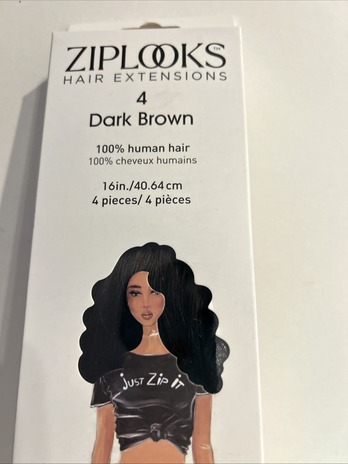 ZIPLOOKS Hair Extensions, 100% Human Hair #4 DARK BROWN 16 IN. 4 PIECE NIB