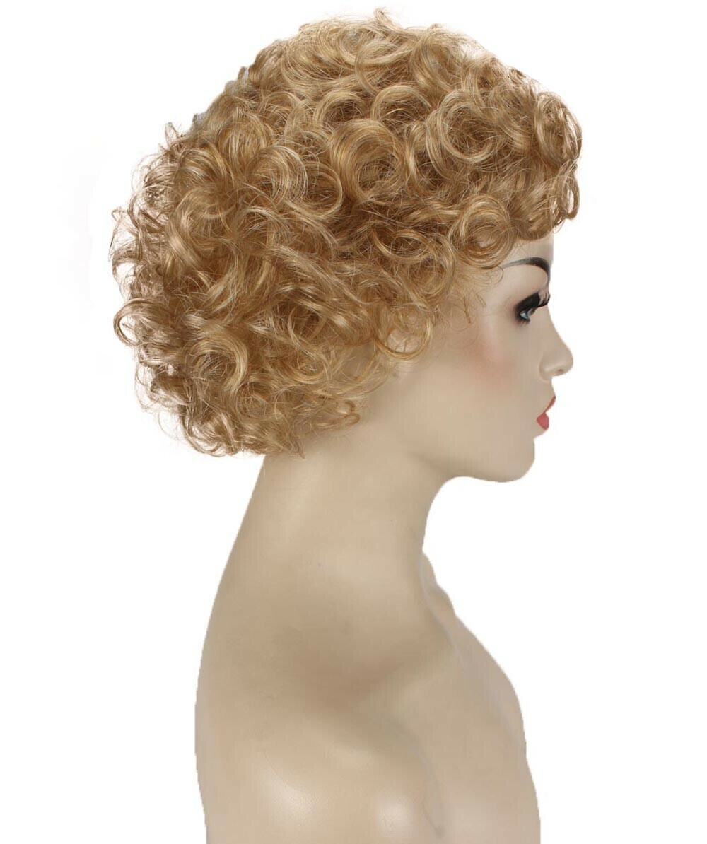 Monroe – Curly Kanekalon Synthetic Fiber Full Wig, 4 – 4.5 in, Strawberry Blonde