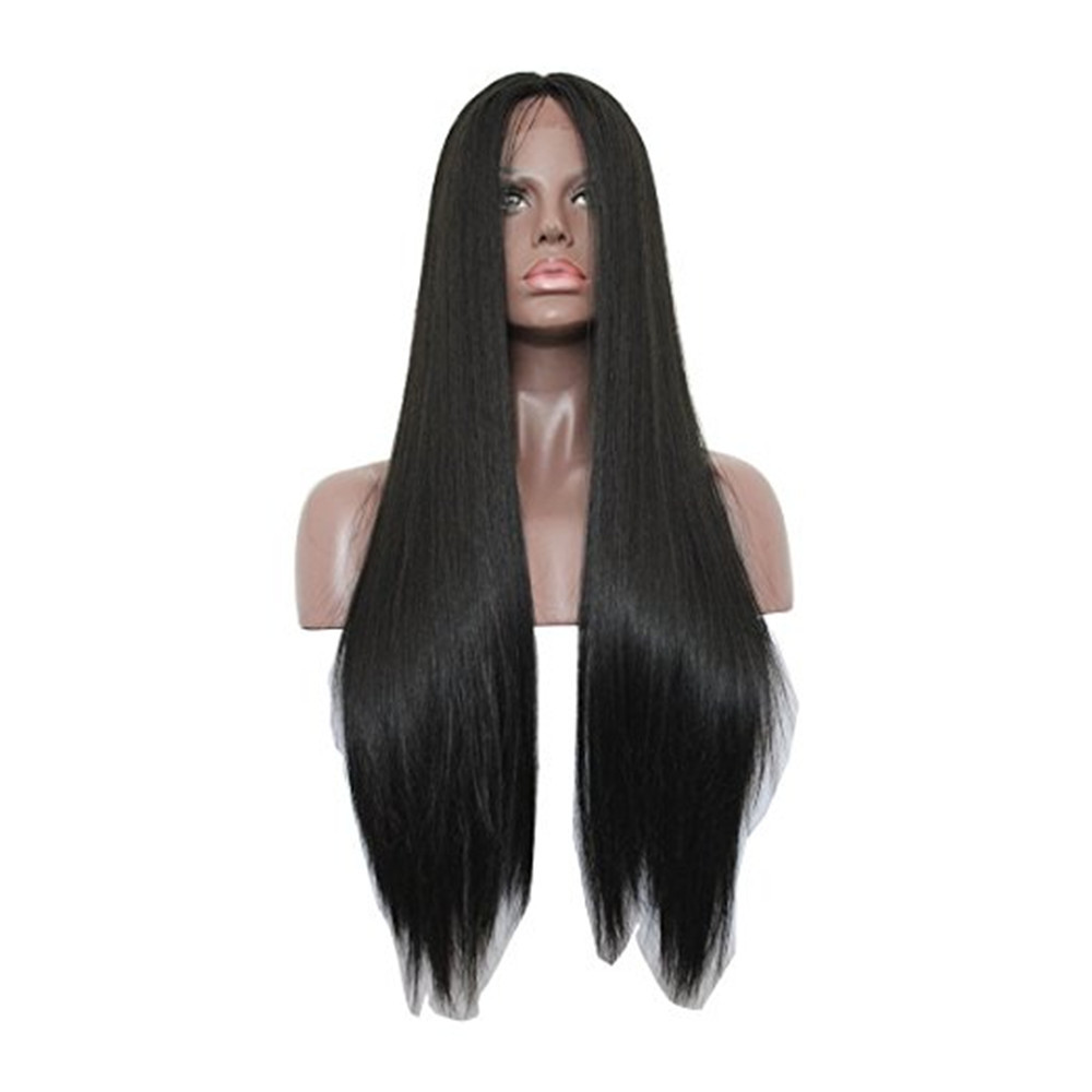Jet Black Hair Wig Long Silky Straight Synthetic Lace Front Wig Japan Fiber Hair