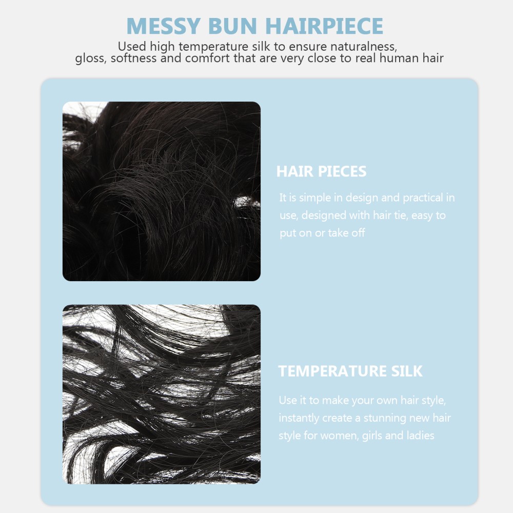 2Pcs Reusable High Temperature Silk Messy Bun Hair Pieces Black Updo Extensions