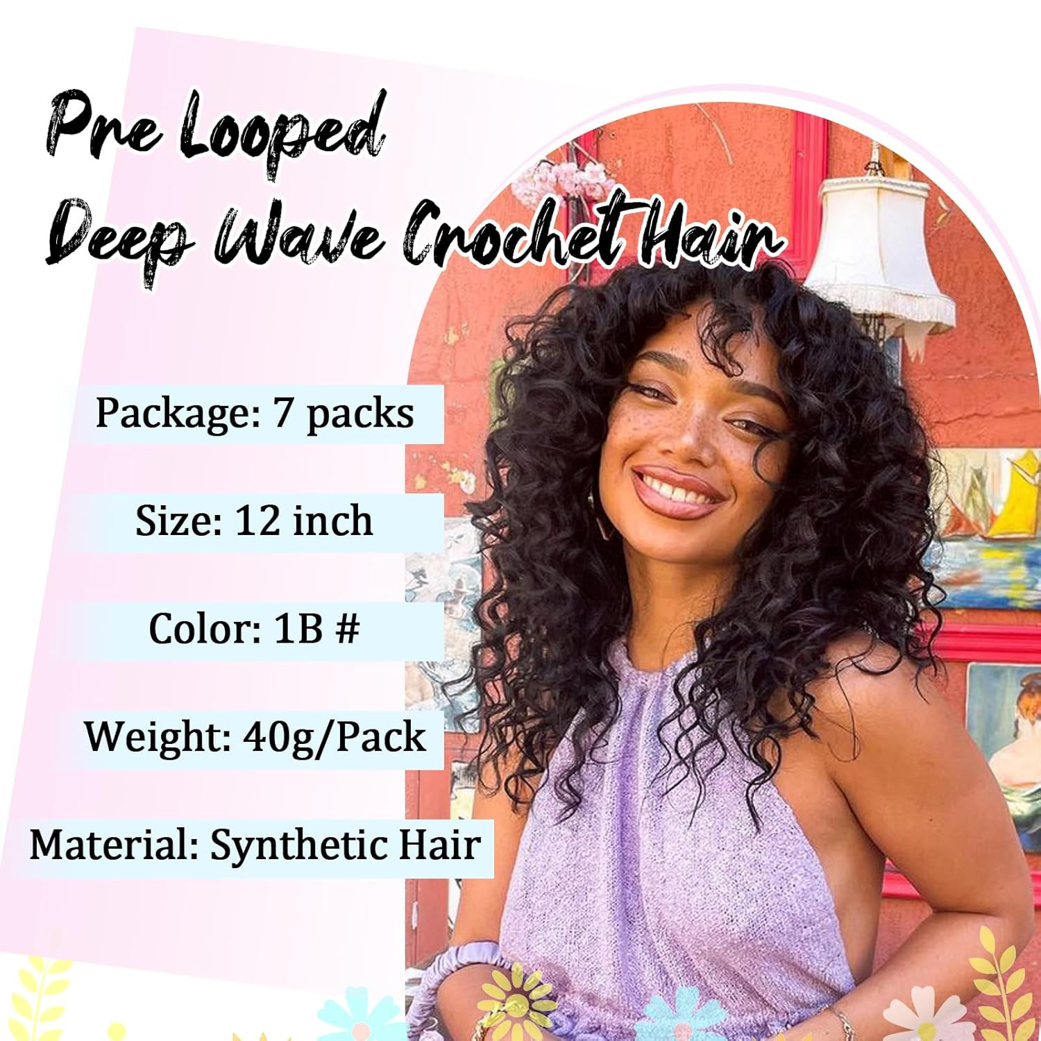 Pre Looped Deep Wave Crochet Hair 12 Inch 7 Packs Short Curly Black Pre Twisted