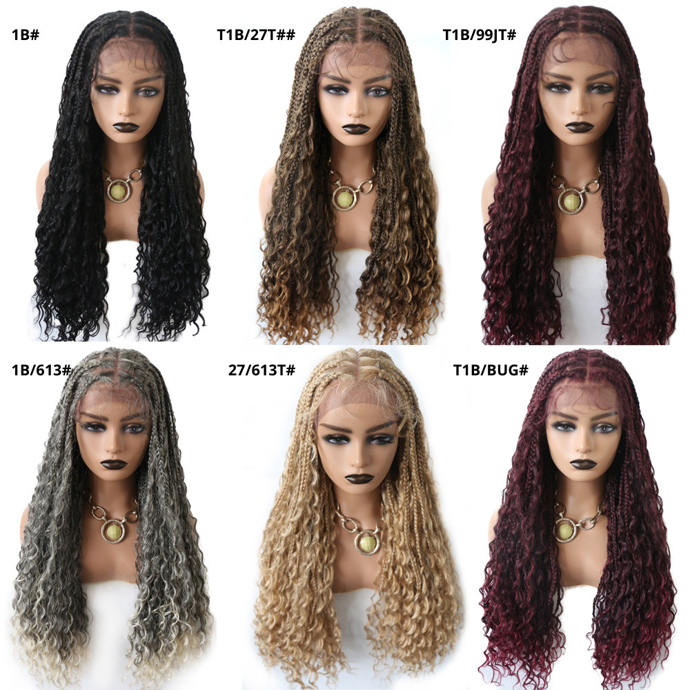 Hand Tied Lace Front Lightweight Box Braids Women Wig Synthetic Wavy Hair 29″ US