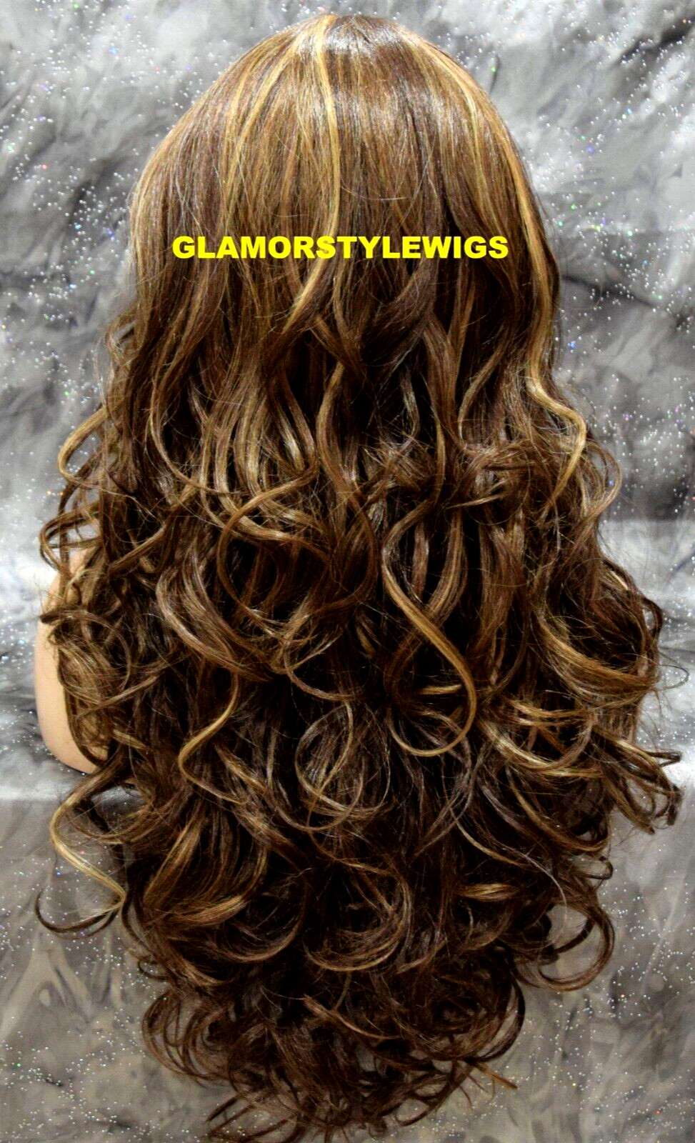 FULL WIG LONG WAVY LAYERED SKIN SIDE PART GOLDEN BROWN MIX HEAT OK #8.27.613 NWT