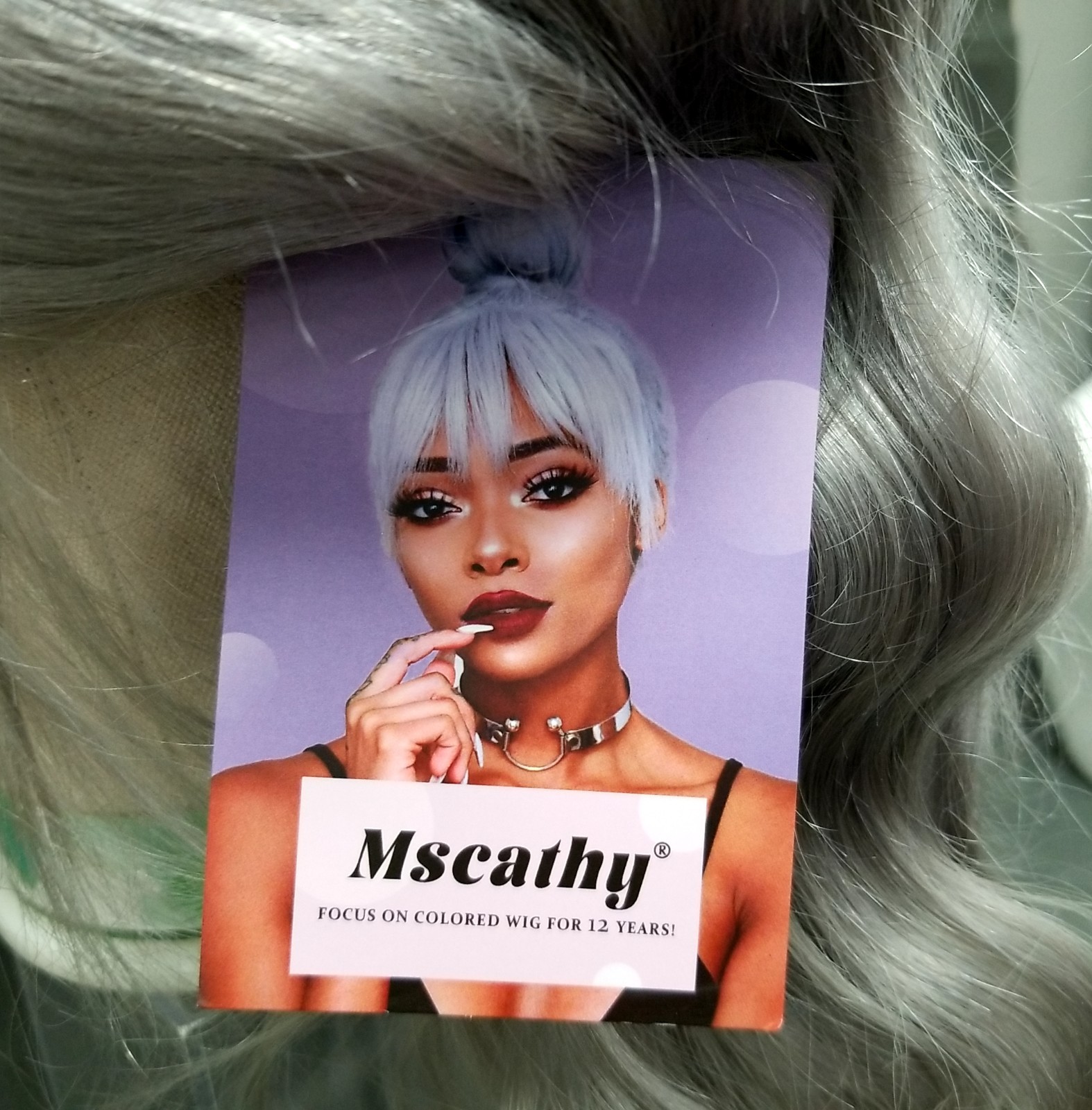 Mscathy 100% Human Hair Lace Front Wig Grey Body Waves 20″ w/Bag + Cap