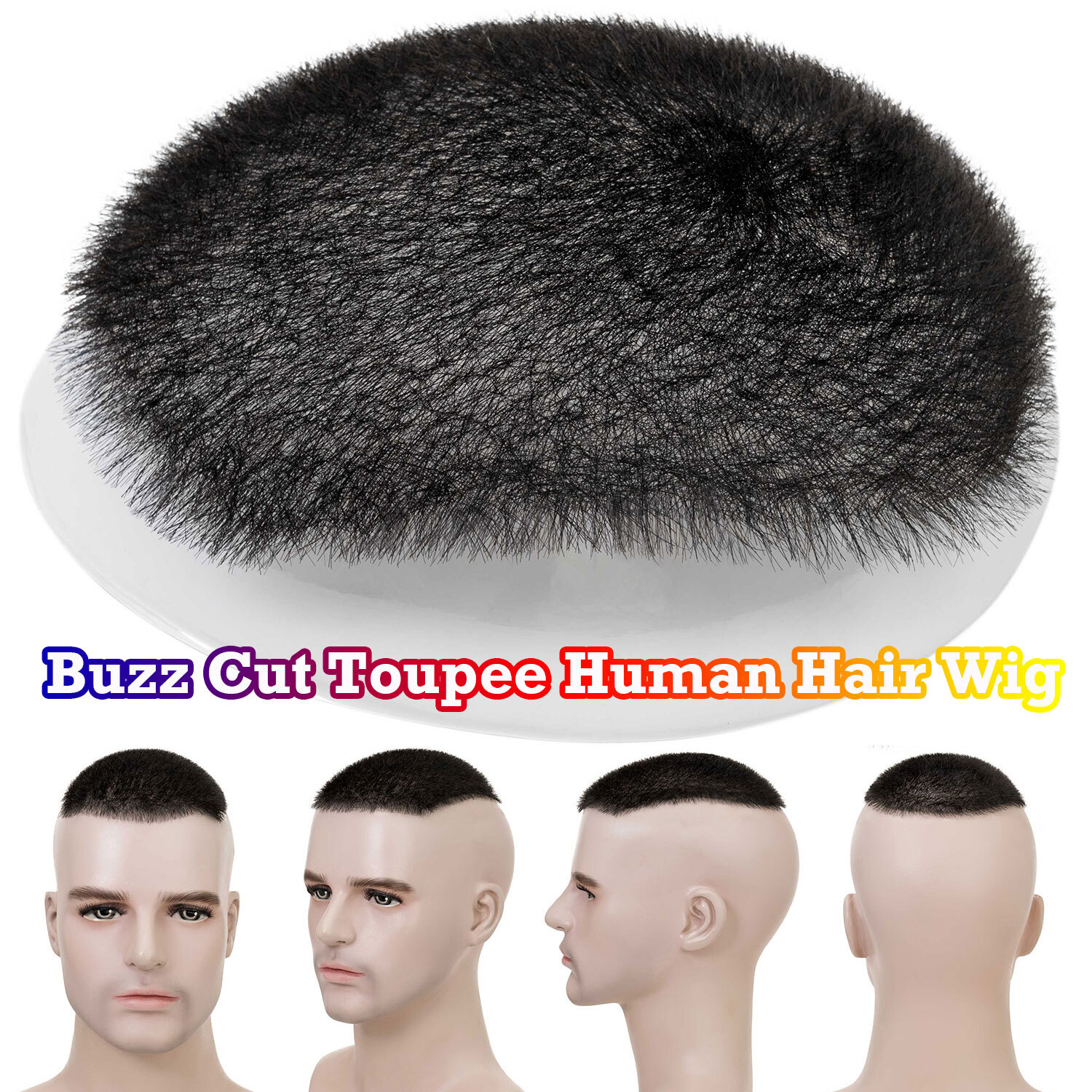 13*18cm Short Human Hair Toupee for Men Buzz Cut Thin Skin Replacemen System USA