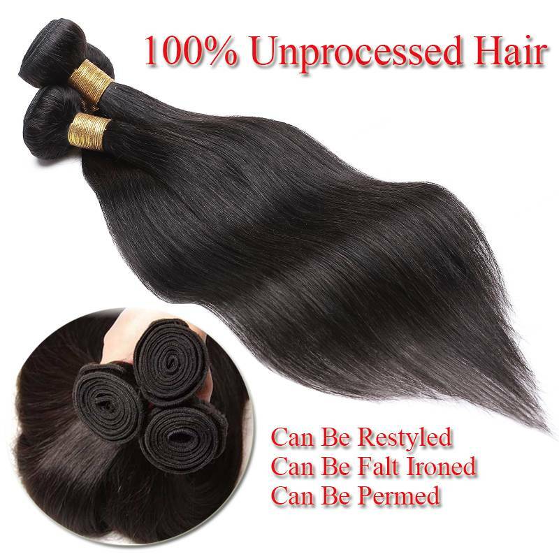 Pre Plucked Lace Closure with 3Bundles Brazilian Virgin Human Hair Wavy Weave US