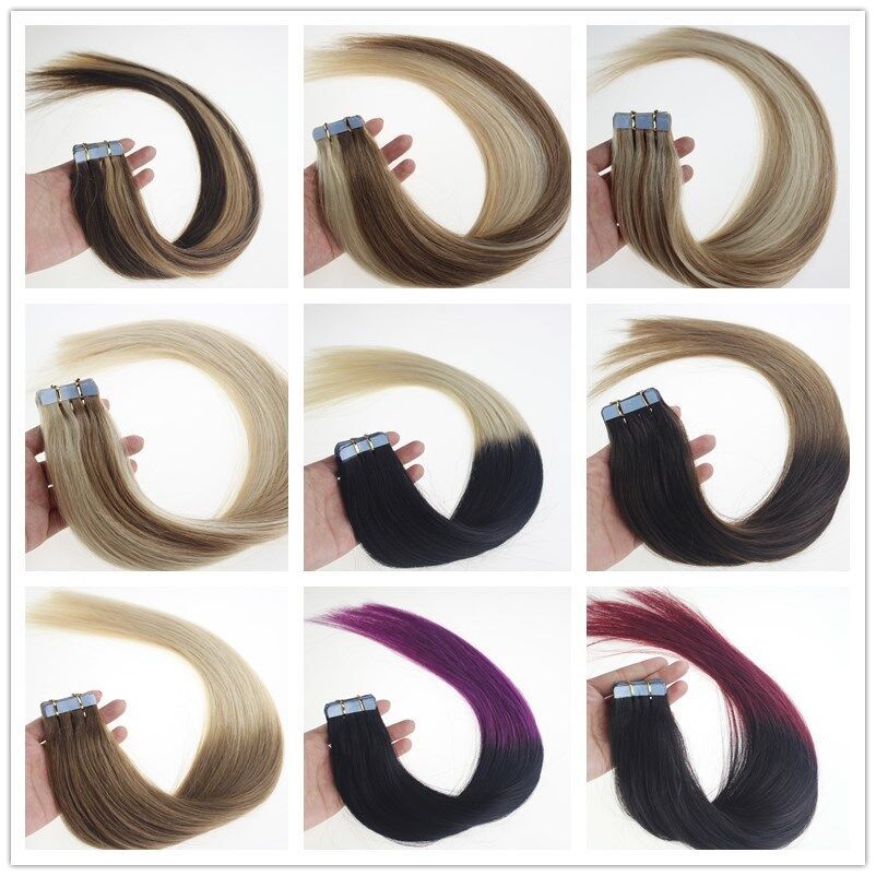 Tape in Hair Extensions Real Human Hair PU Seamless Skin Weft Highlight Ombre US