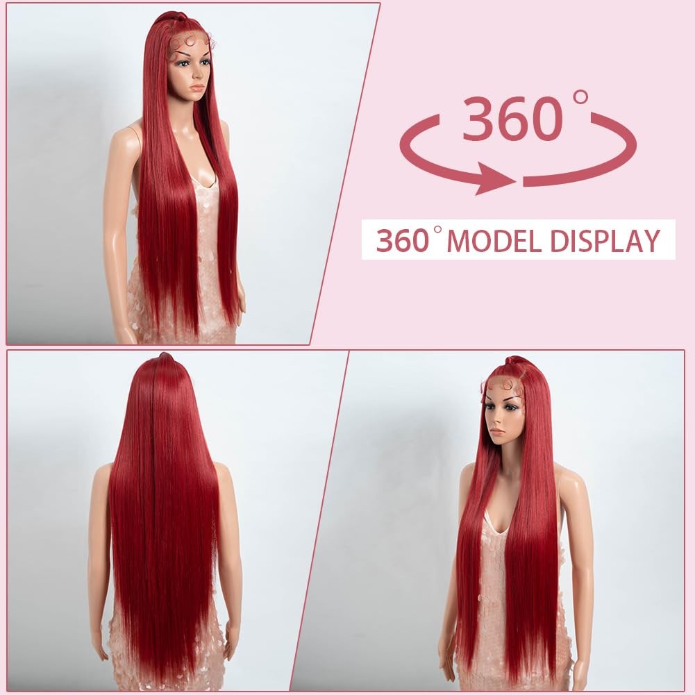 Style Icon 36 Super Long 13X4 Lace Wig Updo Lace Frontal Wigs Part Red Lace