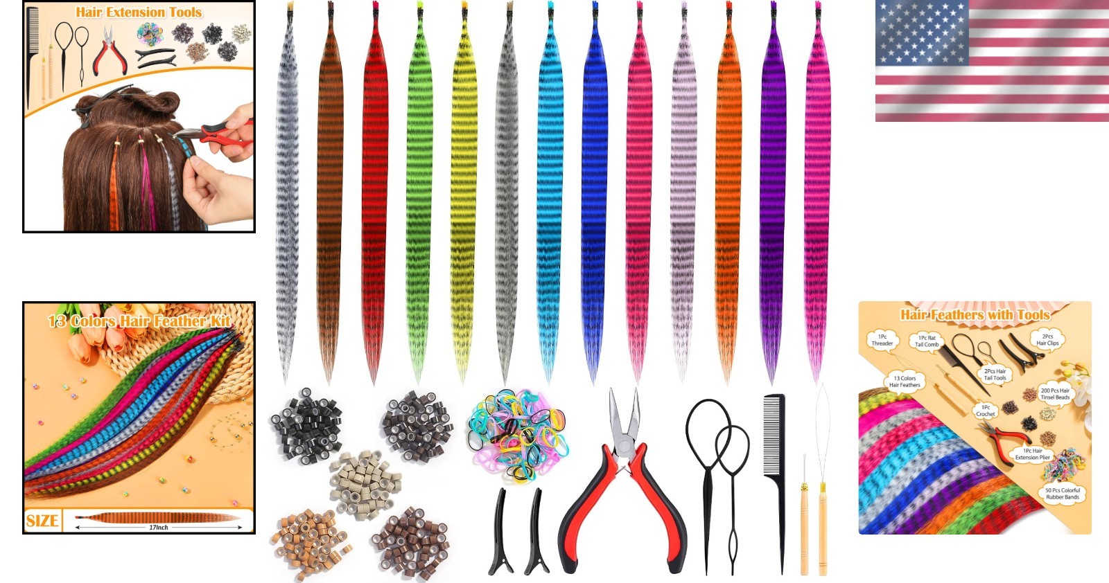 Synthetic Feather Hair Extension Set – 13 Colors