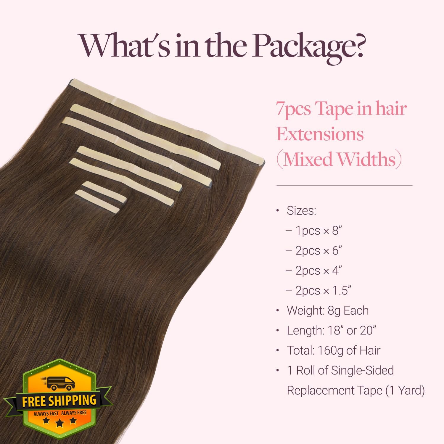 GOO GOO 4A Chocolate Brown Tape In Hair Extensions, 14 inch 7pcs 110g