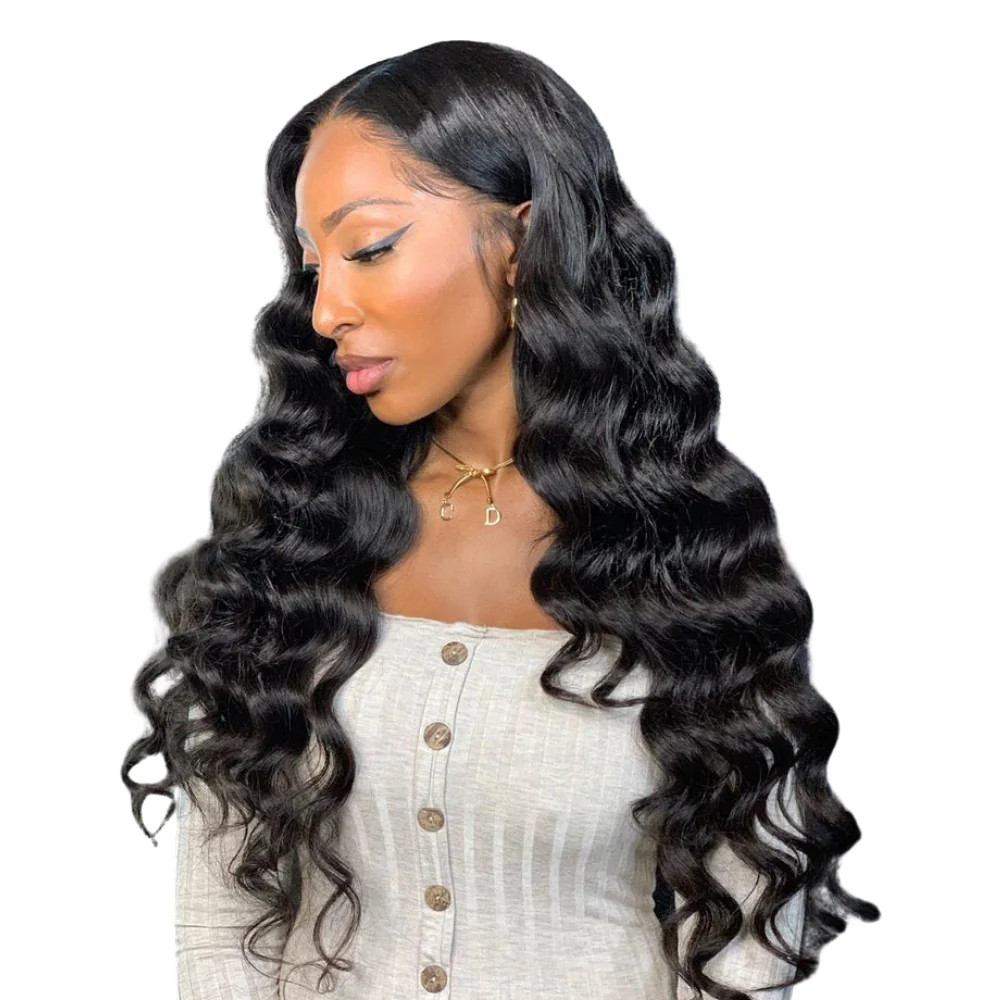 28 Inch Human Hair Lace Front Wig Loose Wave 13×4 Lace Frontal Wig for Women New