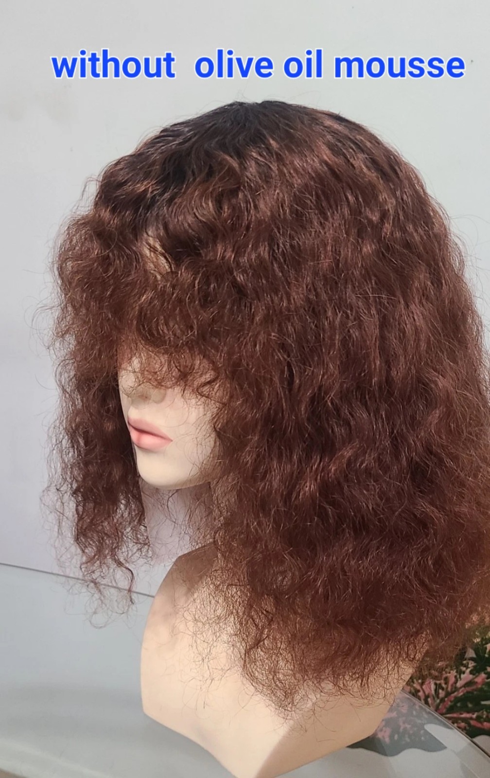 14″Brown Jerry Curl Wig,made From 100%human hair with bangs, Color TT 1B/33(N)