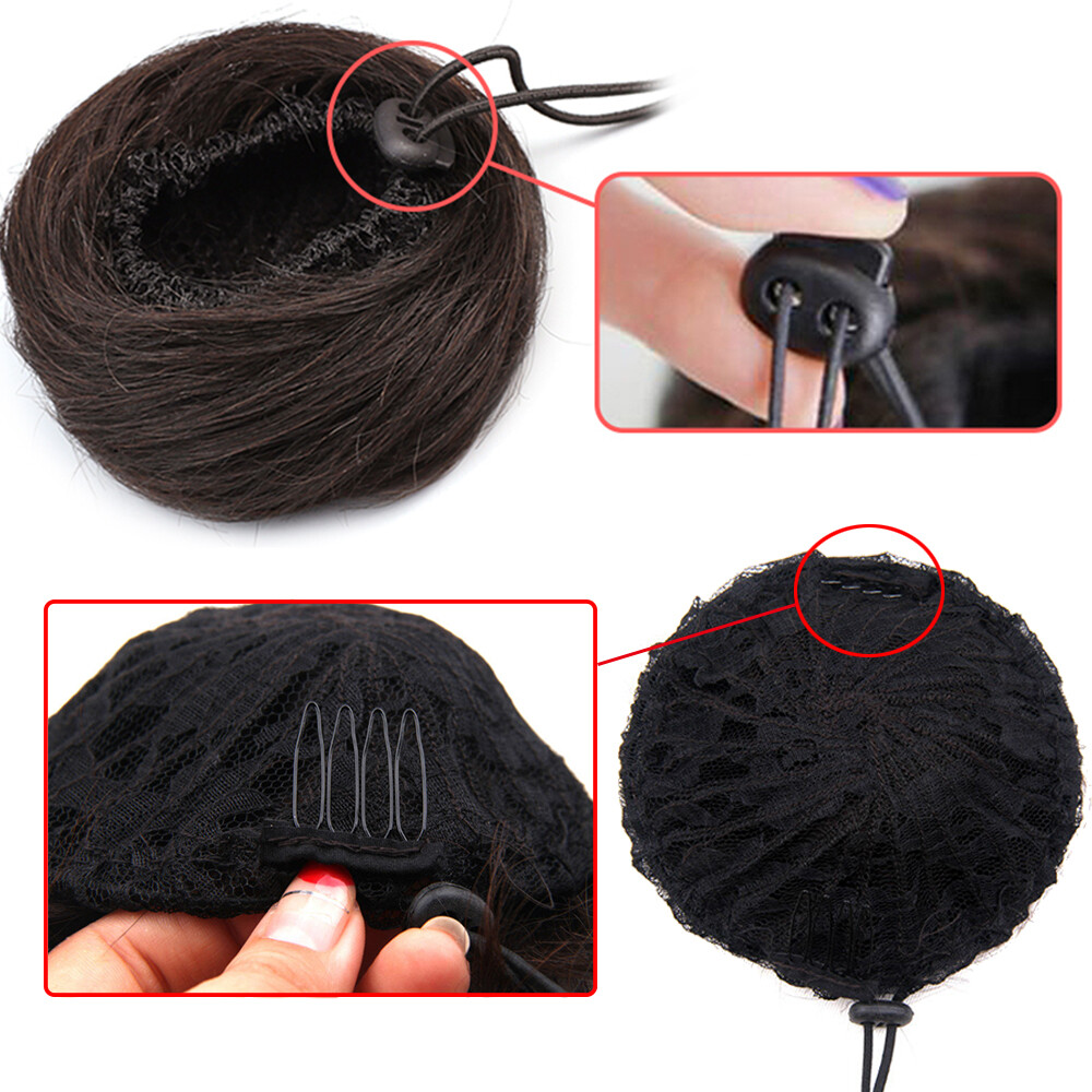 Women Girls Updo Chignon 100% Real Human Hair Bun Clip On Hair Piece Extensions