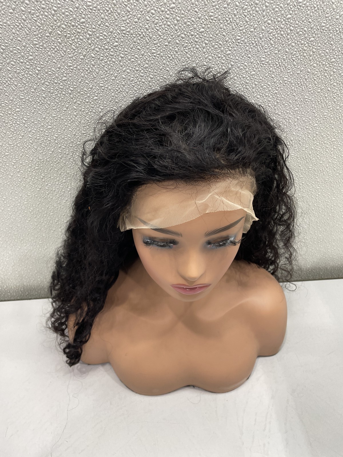 Natural Black Deep Wave Human Hair Blend 13×4 Lace Front 180% Density Wig, 20″