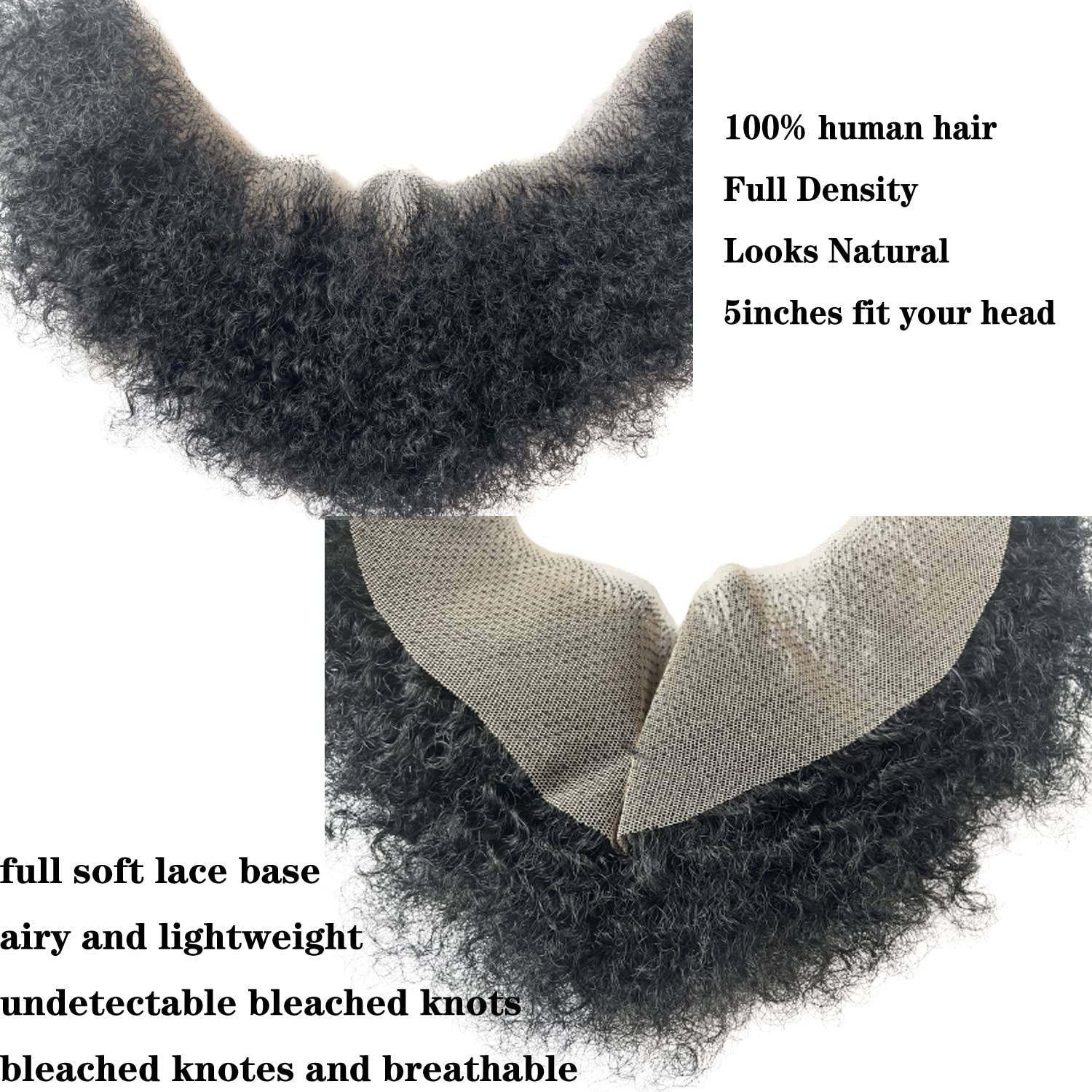 Human Hair Afro Curl Face Beard Mustache for American Black Men Realistic Mak…