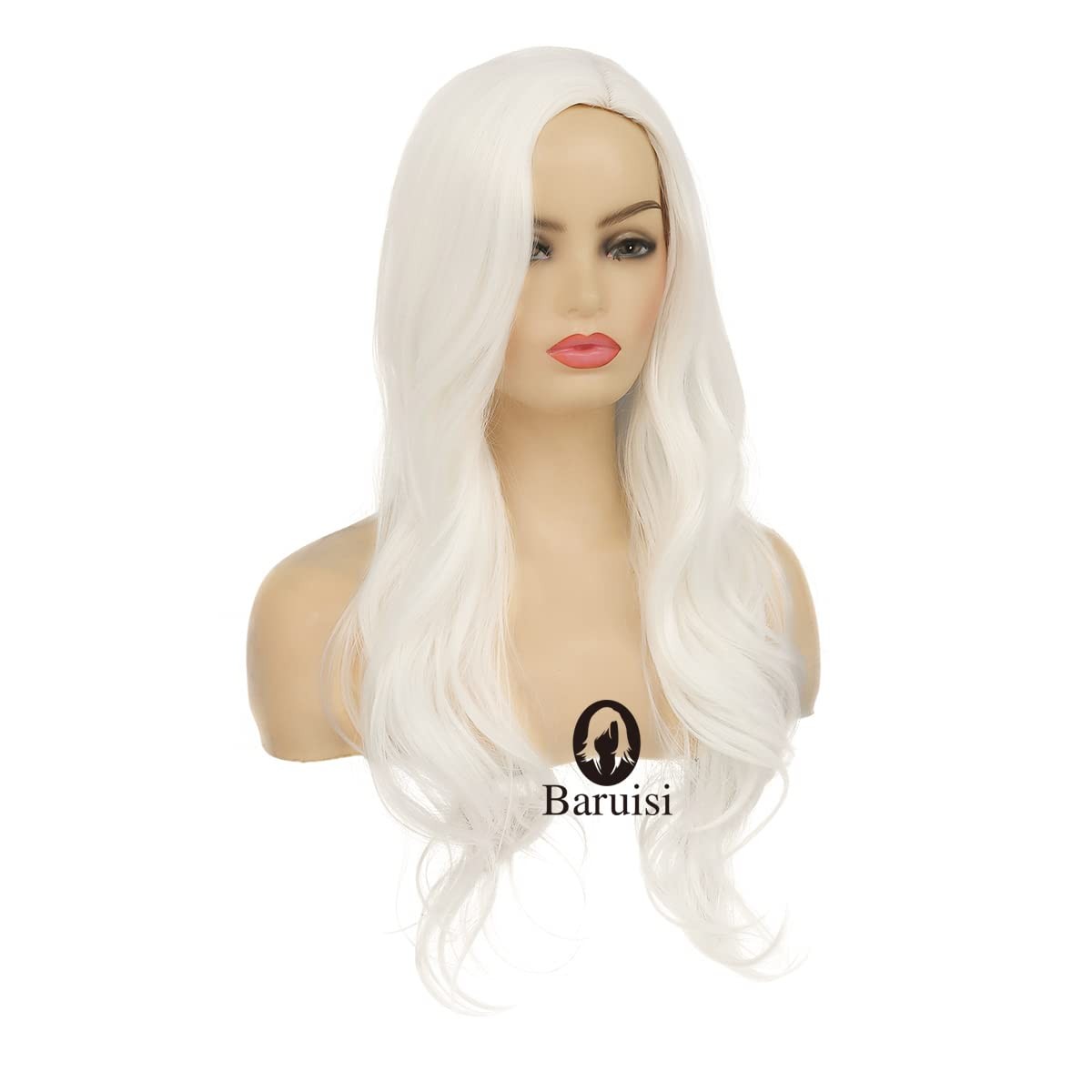 Long Curly Wavy White Wigs for Women Side Part Natural Looking Cosplay Synthe…