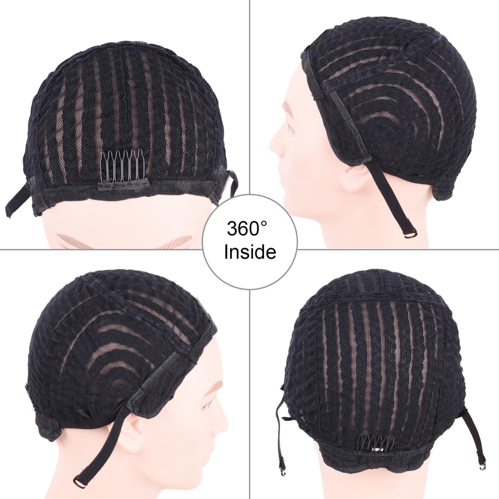 Adjustable Crotchet Cornrows Wig Caps with Combs – 2Pcs Durable Weaving Caps