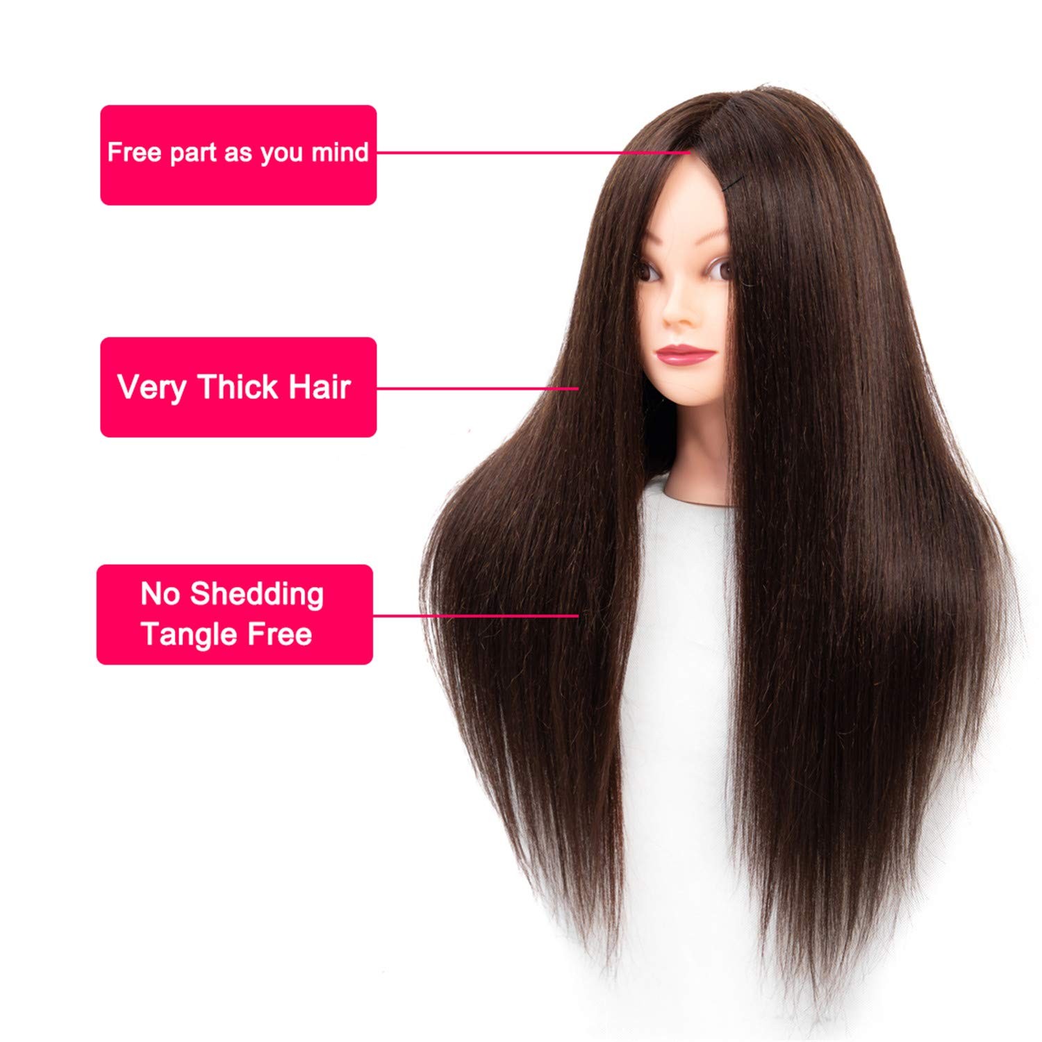 Mannequin Head with Real Hair 60% Straight Training Head with Sturdy Clamp and T