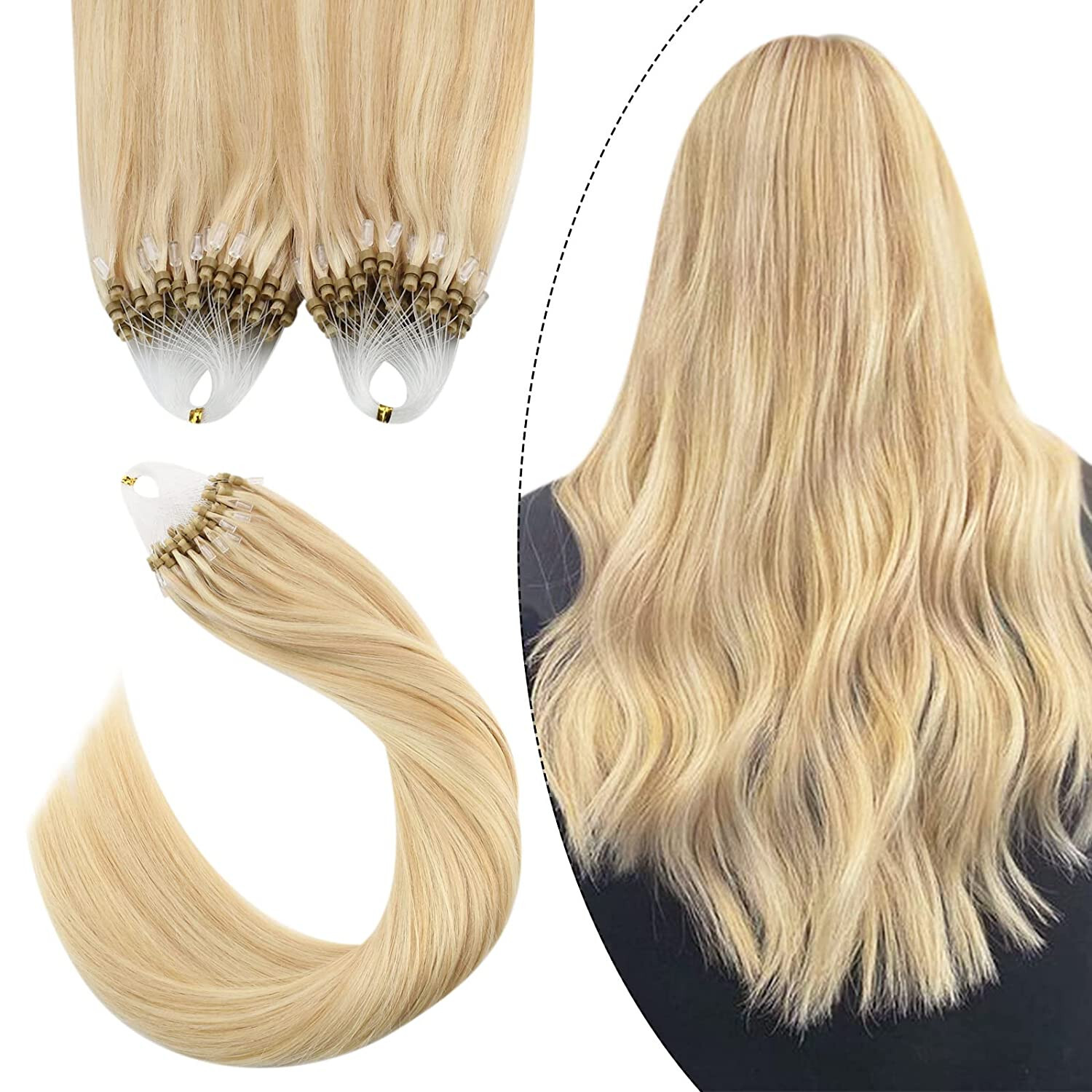 Loop Micro Ring Tip Hair Extensions Real Human Hair Micro Bead Link Colored Hair