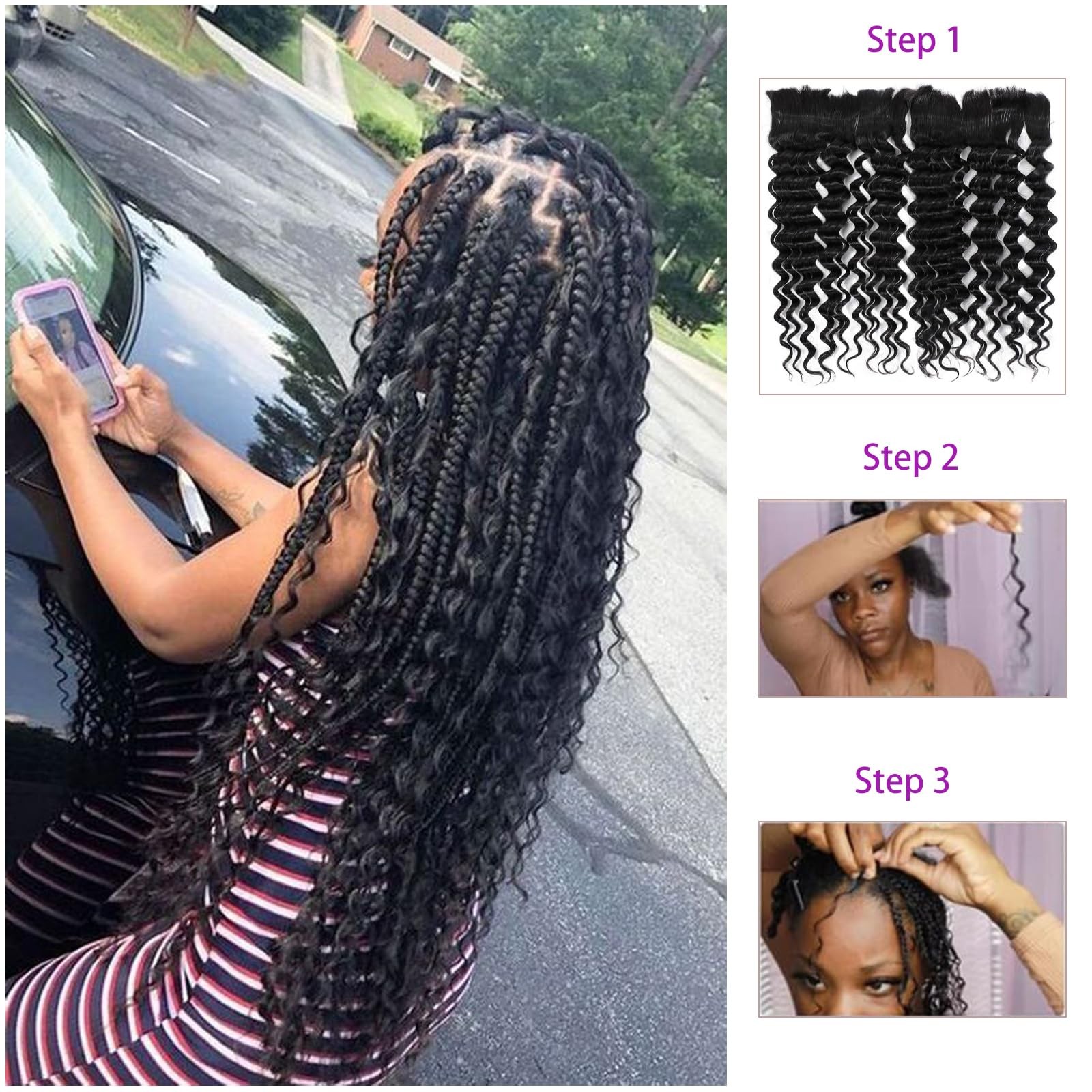 Lyolkser Human Braiding Hair For Boho Braids 2 Bundles 20 Inch Total 100G Deep