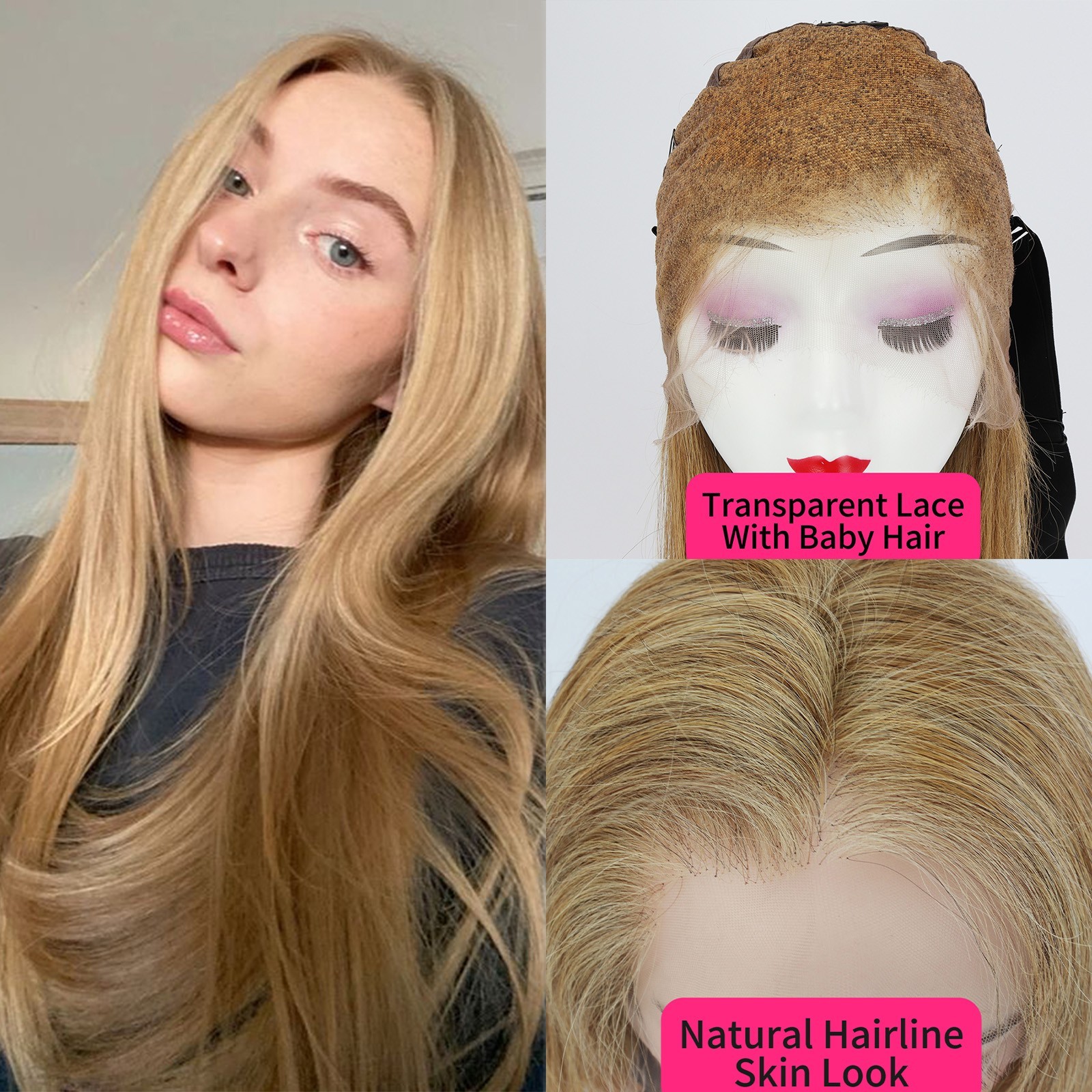 #27 Honey Blonde 150% Desnity Full Lace Wig Real Human Hair with Elastic Band