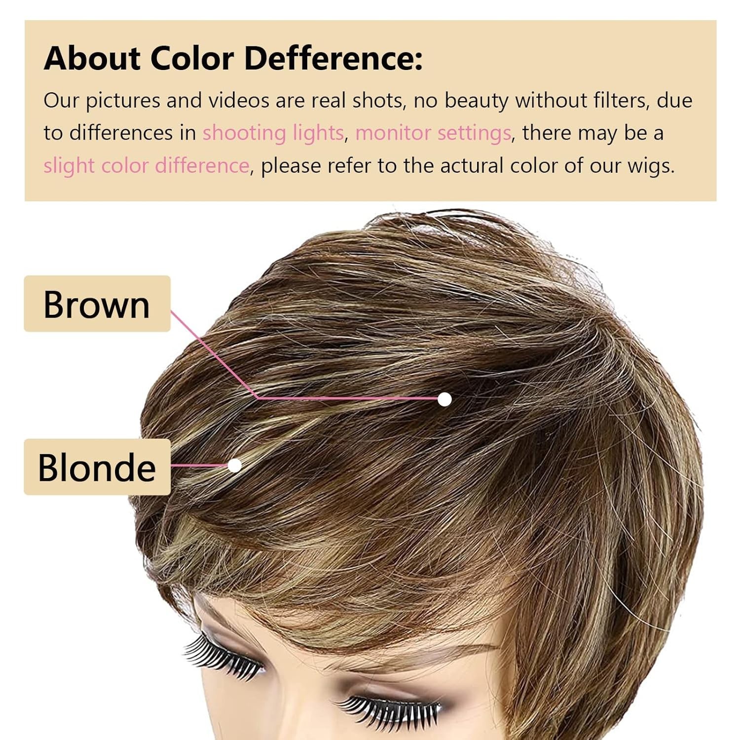 Pixie Cut Brown Short Hair Wigs for White Women with Bangs Brown Mixed Blonde…