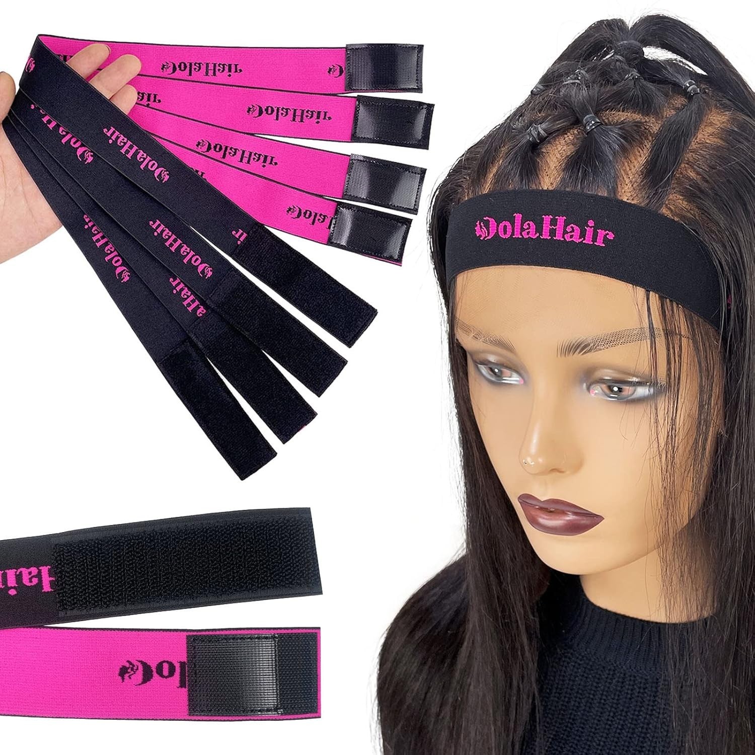 Lace Melting Band Set – 4PCS Elastic Edge Wraps in Chic Pink and Black Designs