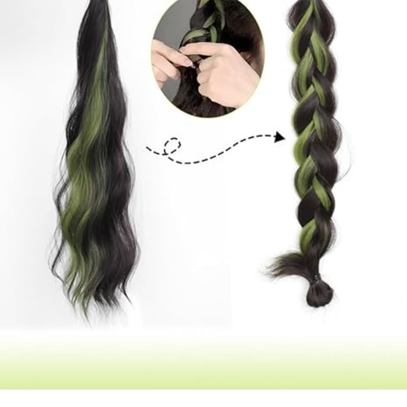 Wavy Ponytail Hair Extension Elastic Tie Dye Braids with 10 PCS Rubber Hair Ties