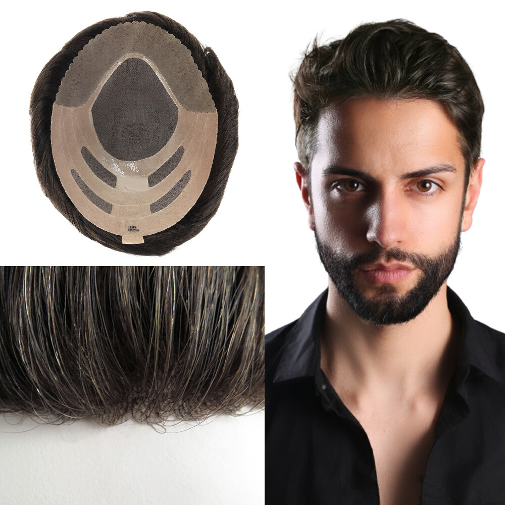 Toupee Mens Human Hair Skin Mono PU Replecement System Hair Pieces Hairpiece8X10