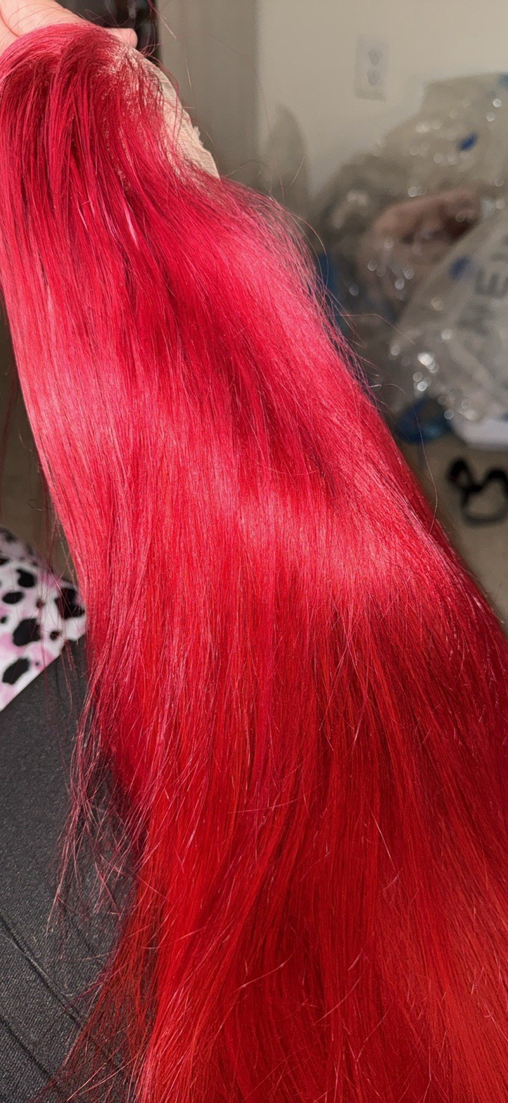 Red Long Straight Synthetic Lace Front Wig Free-Part Women One Size