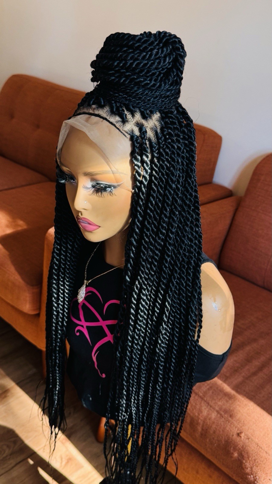 Braided Wig. Knotless Twist Braids. Full Lace with Baby Hair. Black