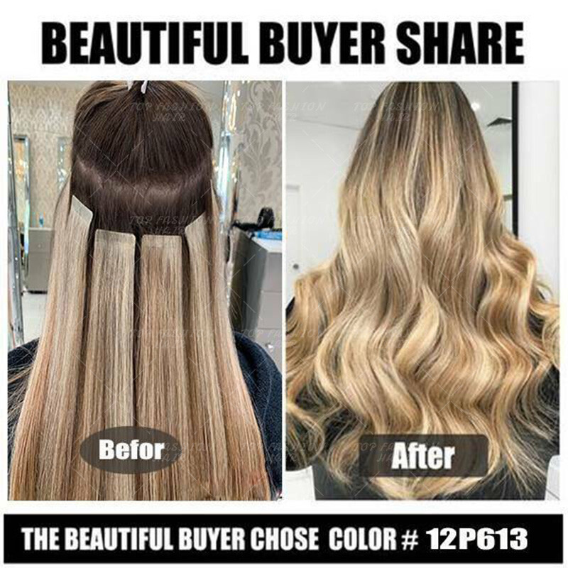 Tape In Extensions 100% Thick Human Hair Russian Remy Skin Weft Full Head Wavy