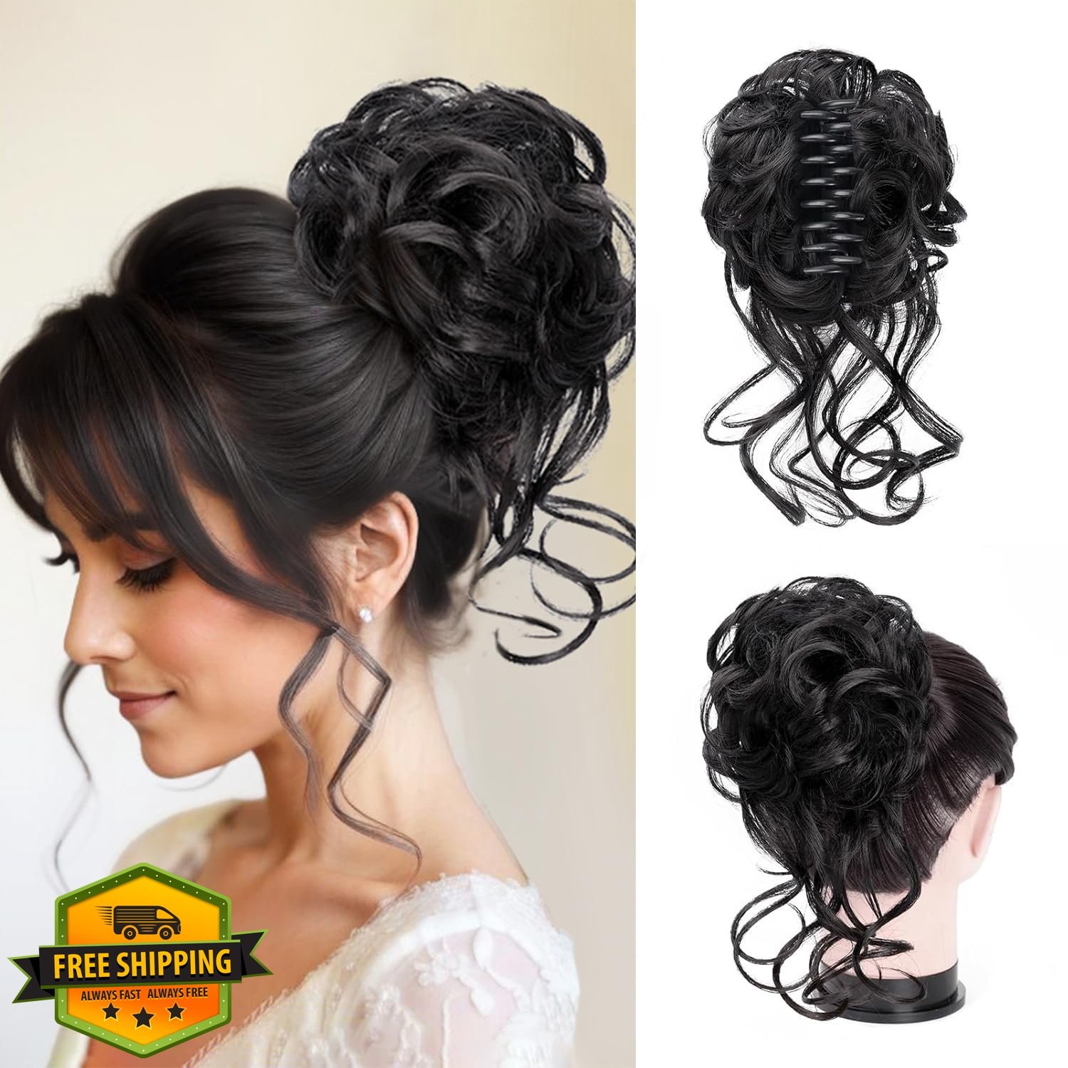 Foaoit Messy Bun Hair Pieces Black Synthetic Scrunchies