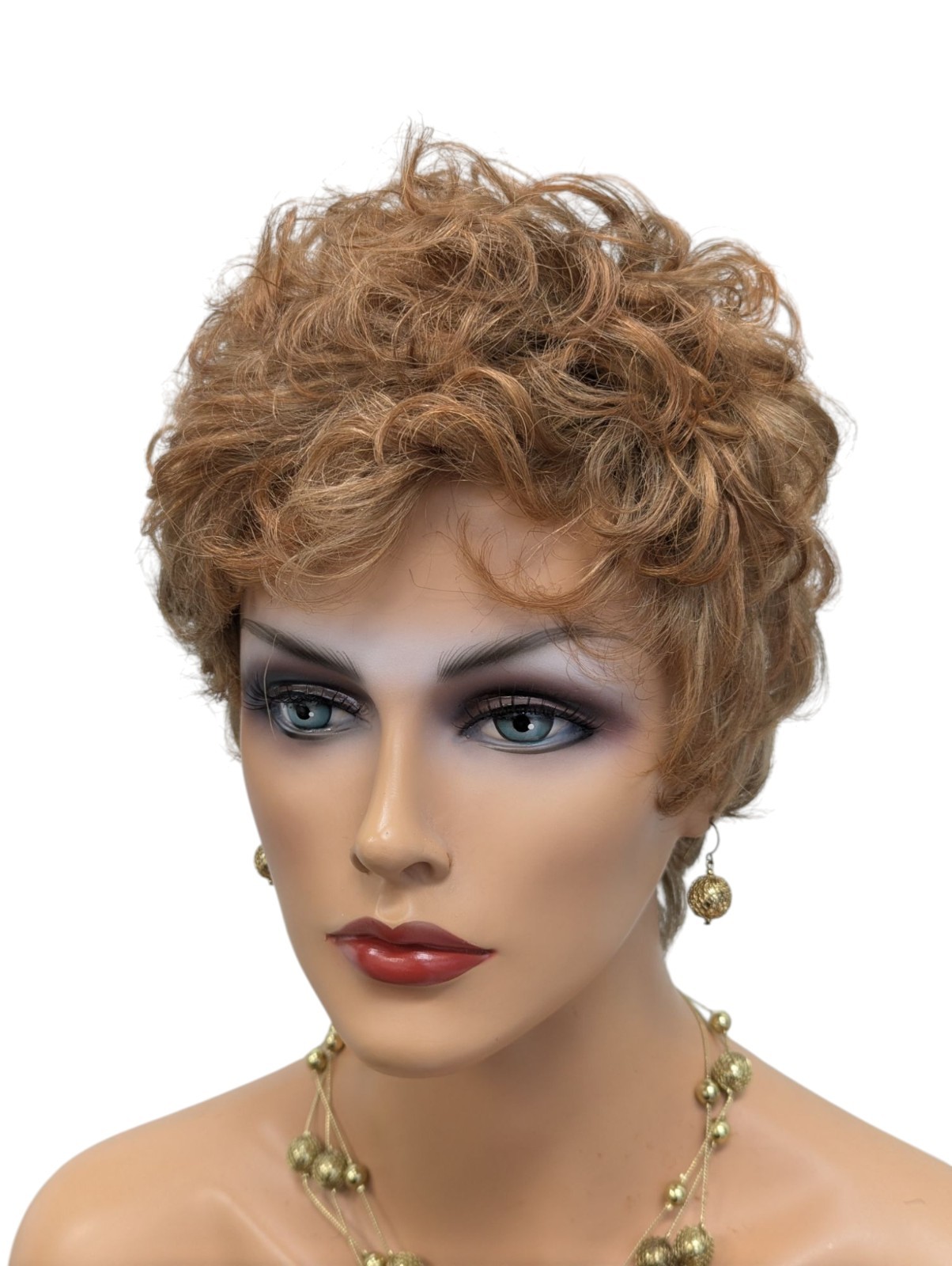 Human Hair Short Pixie Cut With Bangs Light Aurburn Mixed Blonde Wig