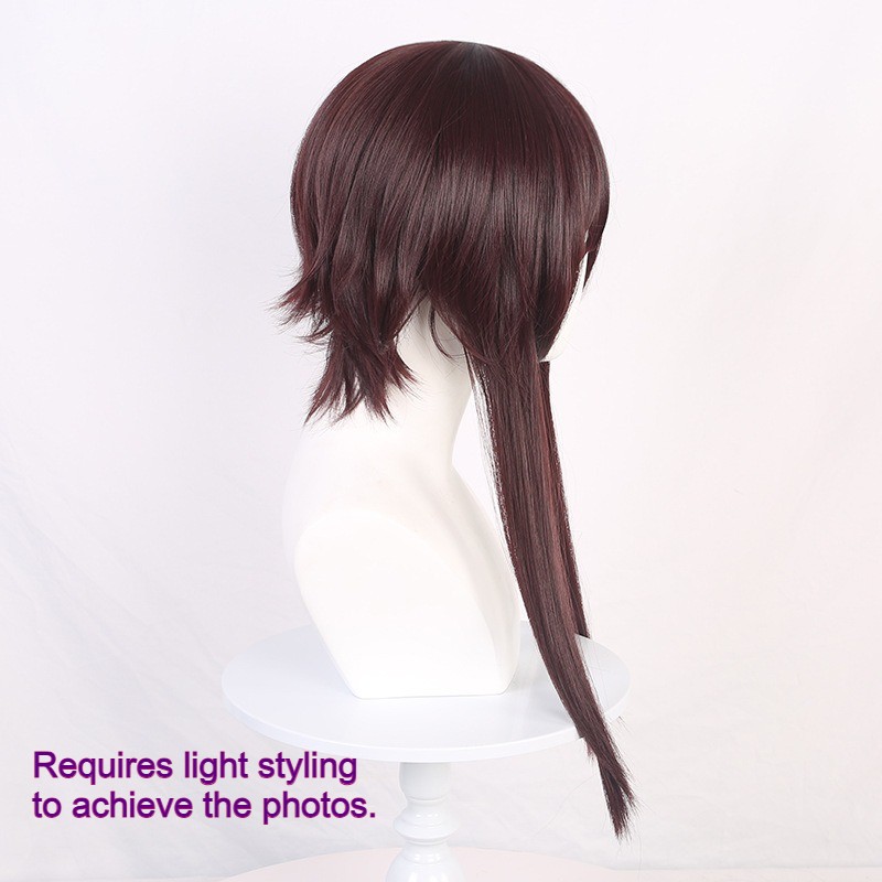 Shoulder Length Dark Reddish Brown Layered Straight Wig Blunt Bangs Synthetic