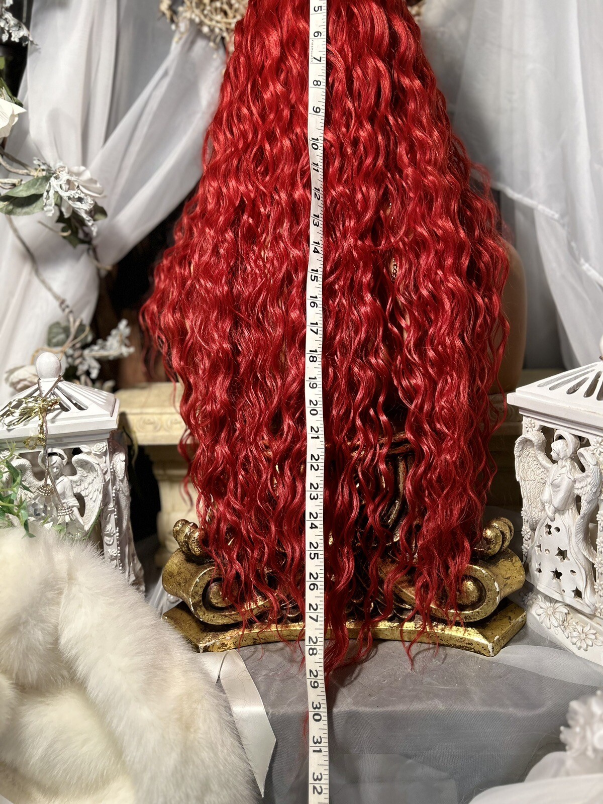 BOLD RED BEAUTY WITH 30”DEEP WAVES, HD LACE FRONT W/5” M. PART, BLEND HH WIG💋