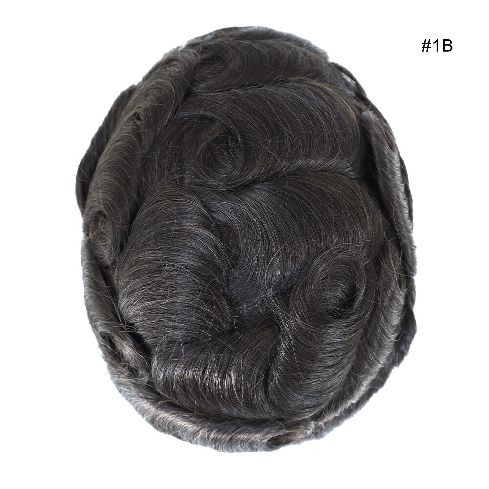 Mens Toupee Human Hair Systems French Lace Poly Skin Black Hair Pieces Q6 6×8