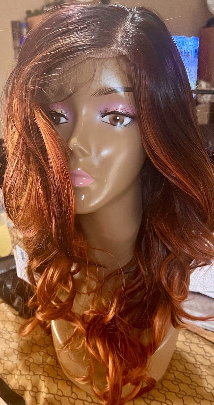 SWISS LACE WIG 100% HUMAN HAIR BLEND HAND TIED LAYERED GINGER MIX HEAT OK NEW