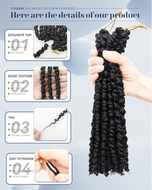 Pre-looped Passion Twist Crochet Hair 14 Inch 8 14 Inch (Pack of 8) 1B