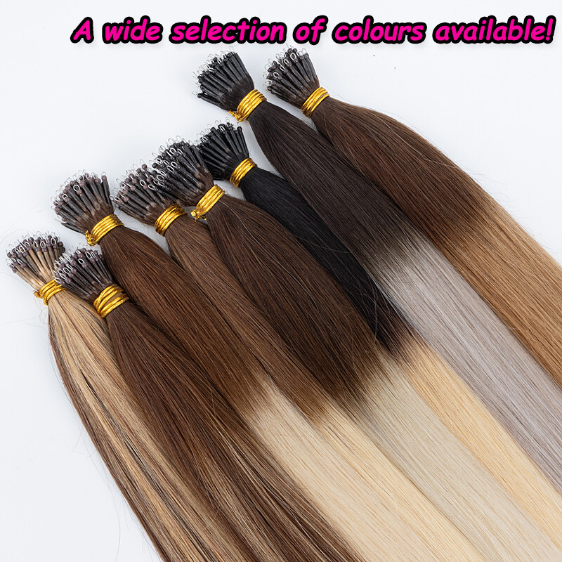 300PCS THICK 100% Remy Human Hair Extensions Nano Ring Micro Loop Beads Tip Hair