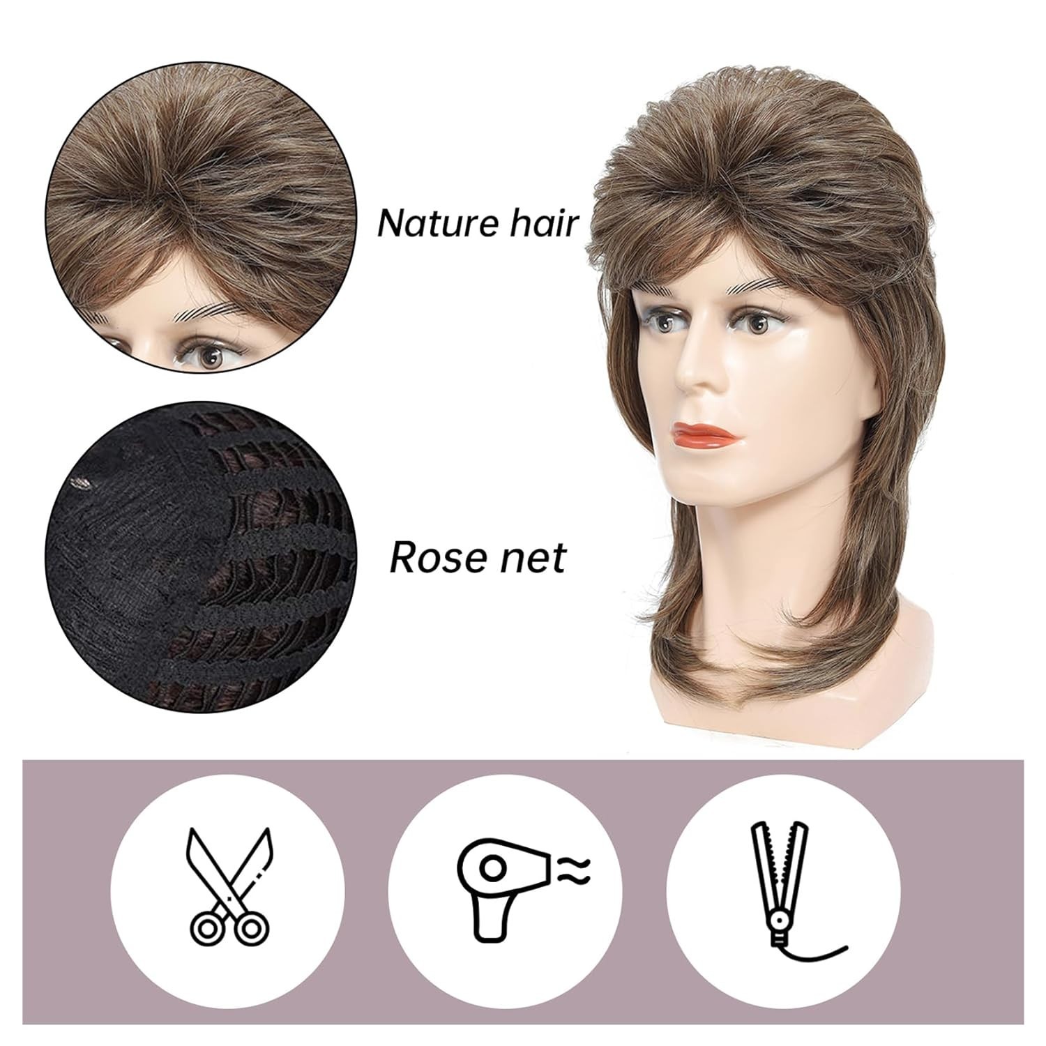 Heat Resistant Light Brown Mullet Wig | Joe Dirt Inspired 80s Costume Accessory