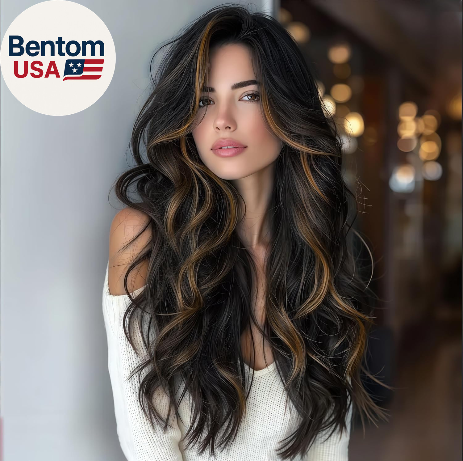Synthetic Lace Front Wig 26 Inch Brown Highlight Wigs for Women 13X4 Preplucked